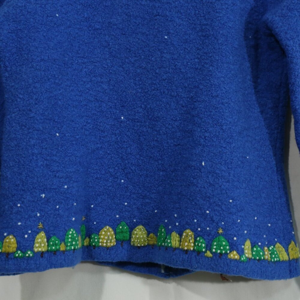 Kids Christmas Sweater Cardigan Blue Beaded Santa Reindeer Holiday Village Small - Picture 7 of 7